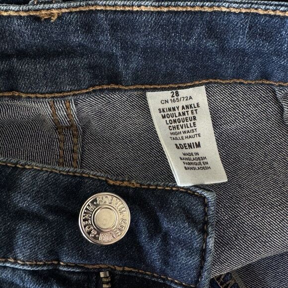 &Denim SZ 28 Skinny Ankle Jeans High-Rise Pocket Stretch Zip-Fly Flat Front Blue - Picture 7 of 9